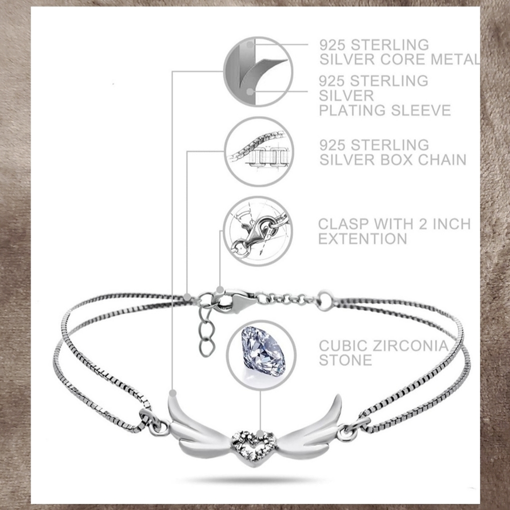 A1 NEW Diamond Sterling Angel Wing Bracelet - Picture 5 of 7